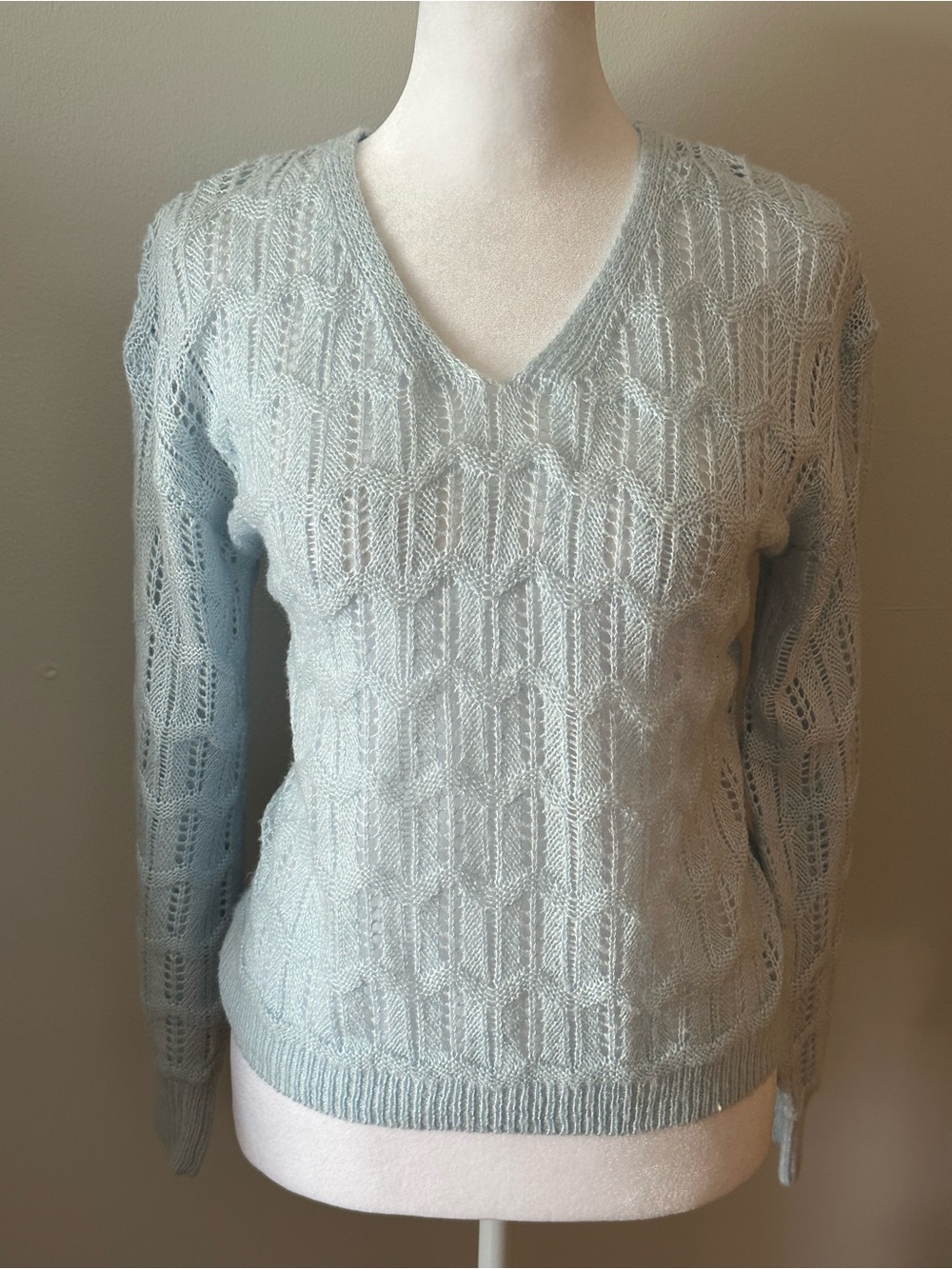 Ice Light Blue V-Neck Stylish Soft Essential Comfy Knit Sweater- Women’s - Picture 3 of 4